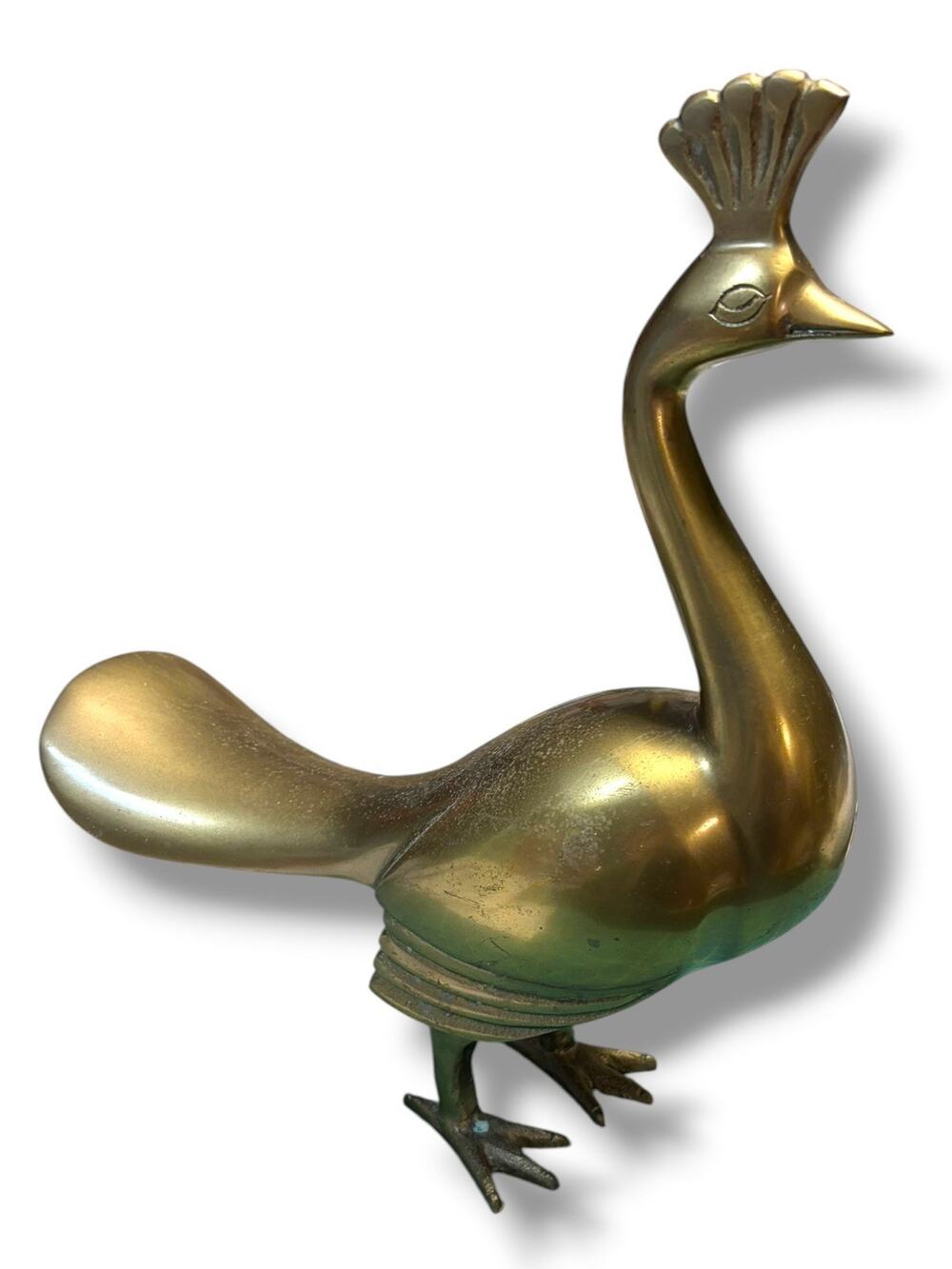 Vintage Brass Peacock Figurine Mid Century Bird Sculpture 14 Inch Decor